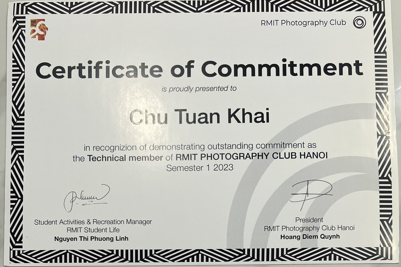 Photography Club certificate, 2023